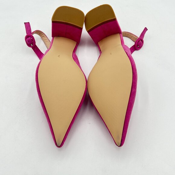 Pink Suede Retro Pointed Toe Slingback Sandals Comfortable Low Block Heel Pump - Picture 6 of 8
